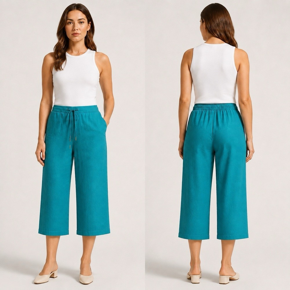 Liverpool Los Angeles Woman's Medium Wide Leg Crop Stretch Twill Lake Blue New